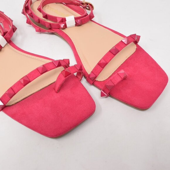 Shoe Dazzle Flat Sandals Worth The Hype Hot Pink 7.5 Studs Strappy New Toe Loop - Picture 3 of 12